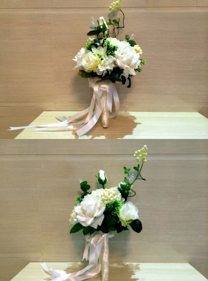 Elegant Green and white Round Artificial Silk Ribbon Wedding Bouquet