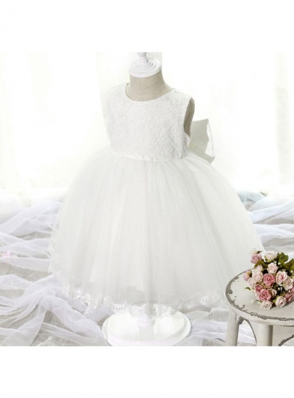 Christening Gowns A-line Tulle High round/Slash neck Wedding party dress