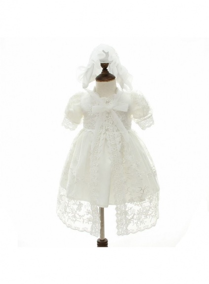 Christening Gowns A-line Satin Lace Low round/Scooped neck Wedding party dress