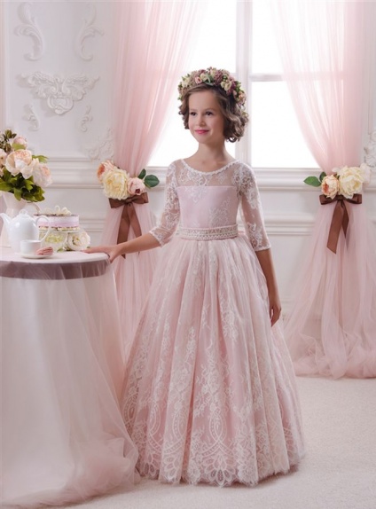 Flower girl A-line Floor length Lace Low round/Scooped neck Wedding party dress