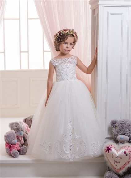 Flower girl A-line Floor length Lace Low round/Scooped neck Wedding party dress