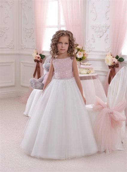 Flower girl A-line Floor length Tulle Low round/Scooped neck Wedding party dresses