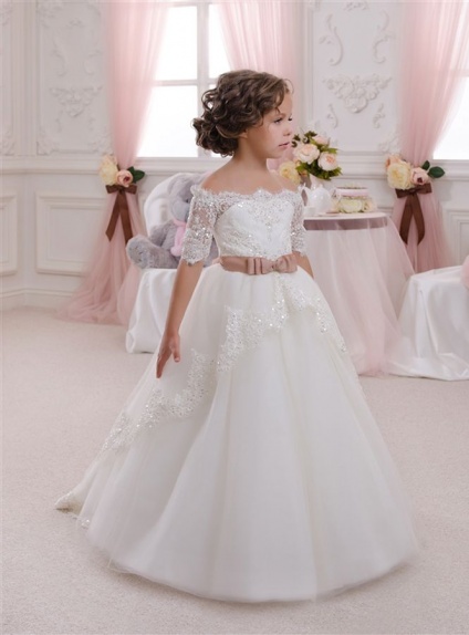 Flower girl A-line Chapel train Tulle Wedding party dresses