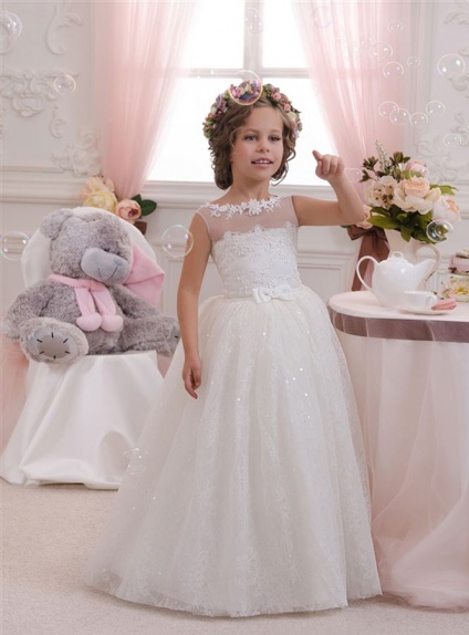 Flower girl A-line Floor length Tulle Lace Low round/Scooped neck Wedding party dresses