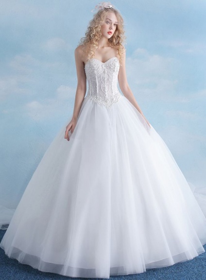 A-line Sweetheart Floor length Tulle Lace Wedding dress