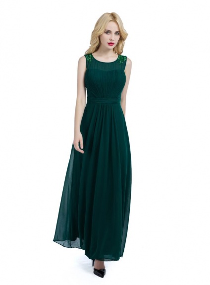 Bridesmaid A-line Ankle length Chiffon Low round/Scooped neck Wedding Party Dress
