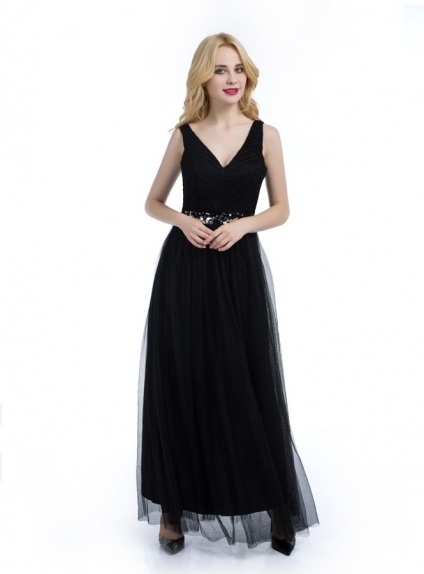 Bridesmaid A-line Ankle length Tulle V-neck Wedding Party Dress