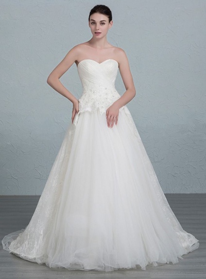 A-line Sweetheart Chapel train Tulle Lace Wedding dress