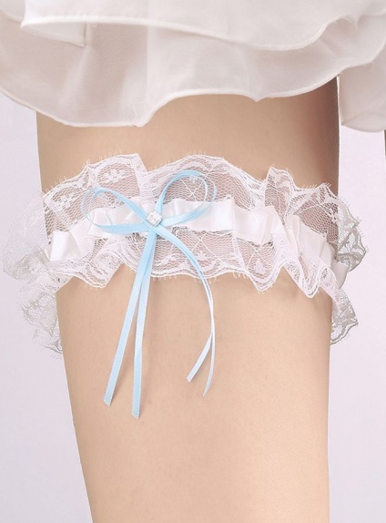 Giarrettiera Sposa bianca con fiocchetto azzurro
