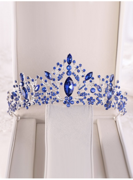 Coroncina di strass blu reale elettrico per sposa o feste