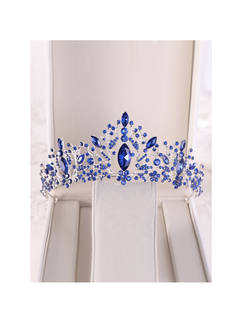 Coroncina di strass blu reale elettrico per sposa o feste