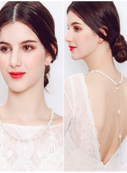 Collana di perle con pendente schiena per vestiti da sposa scollati sul retro