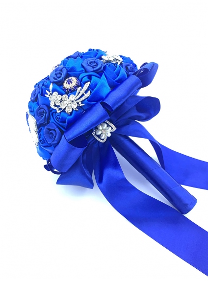 Bouquet sposa blu reale con applicazioni argento