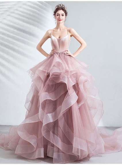 Elegant pink long princess dress