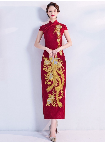 Traditional asian chinese long red and gold dress
