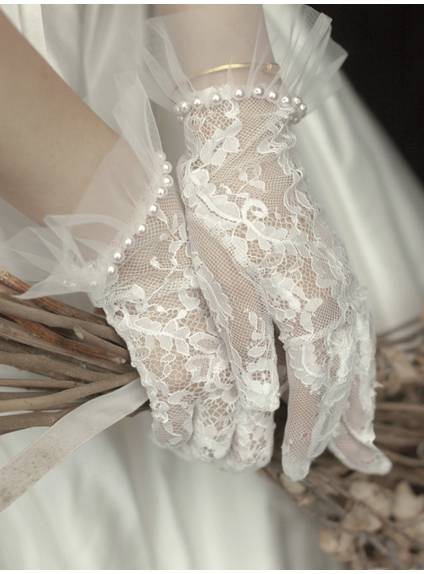 Romantic lace wedding short gloves