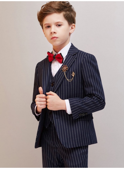 Pinstripe dark navy elegant boy ring bearer suit