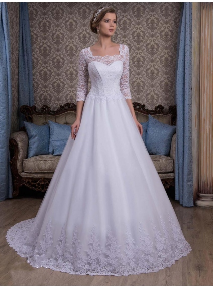 Classical lace long sleeves a-line wedding dress