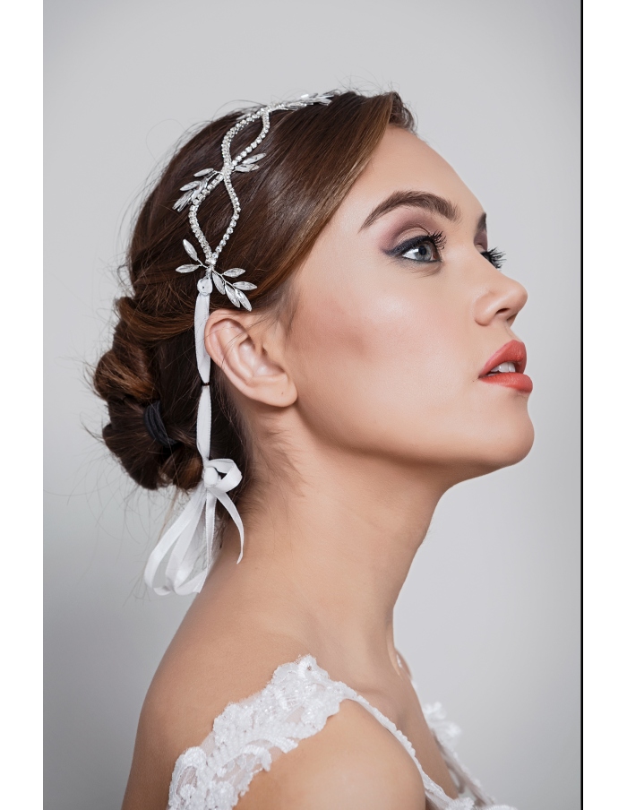 Fascia per capelli con filo di strass argento bigiotteria sposa