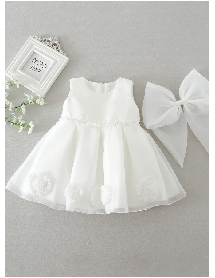Christening Gowns A-line Satin Lace Low round/Scooped neck Wedding party dress