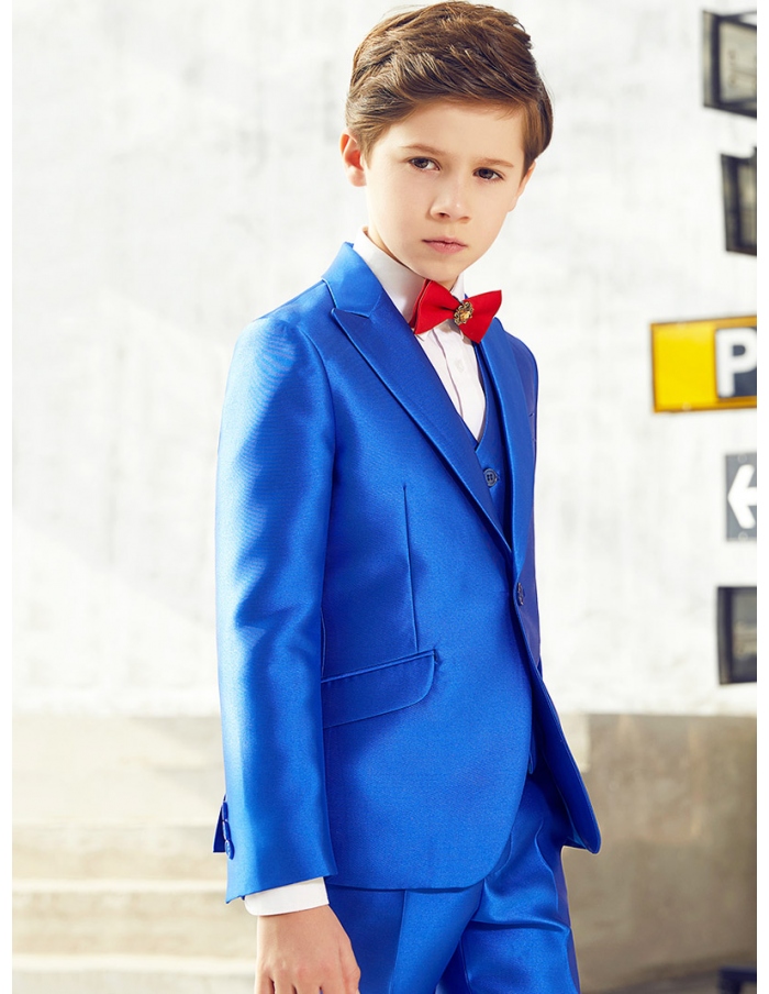 shiny royal blue elegant boy ring bearer suit