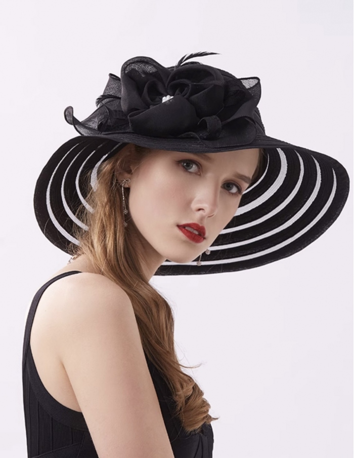 Cappello cerimonia donna nero con fiocco e piume laterali