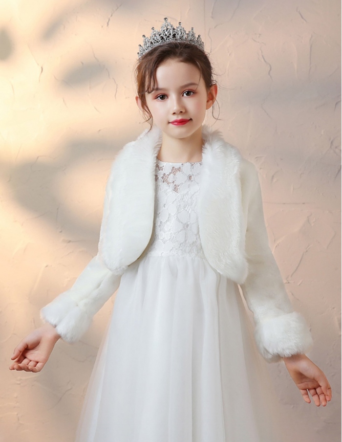 Pelliccia ecologica bolero bianco seta invernale per bambina