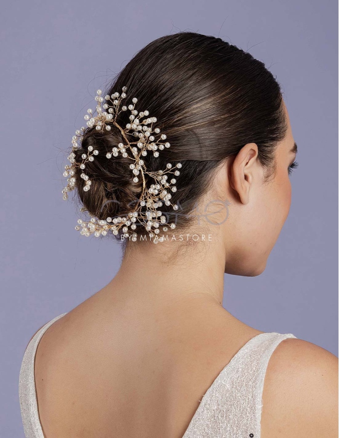Fil flexible de mariée pour coiffure de couleur or avec des perles