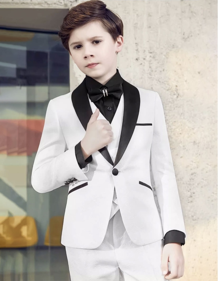 Black and White elegant boy ring bearer suit