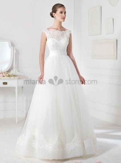 CLAUDIA - A-line Ball gown Empier waist Floor length Tulle Low round/Scooped neck Wedding dress