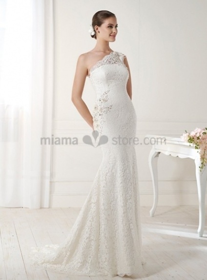 OLENA - Mermaid Sheath Court train Lace One shoulder Wedding dress