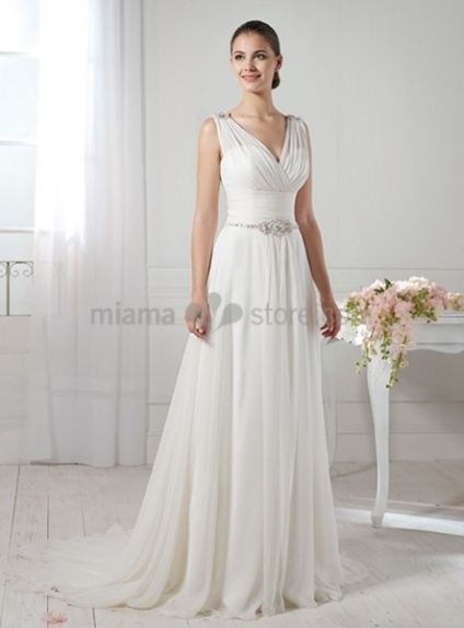 SAMANTHA - A-line Empier waist V-neck Chapel train Chiffon Wedding dress
