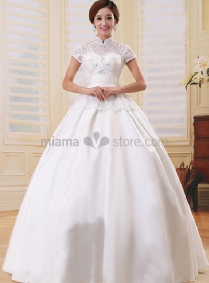 LISA - A-line Ball gown Empier waist Floor length Tulle Stian High round/Slash neck Wedding dress