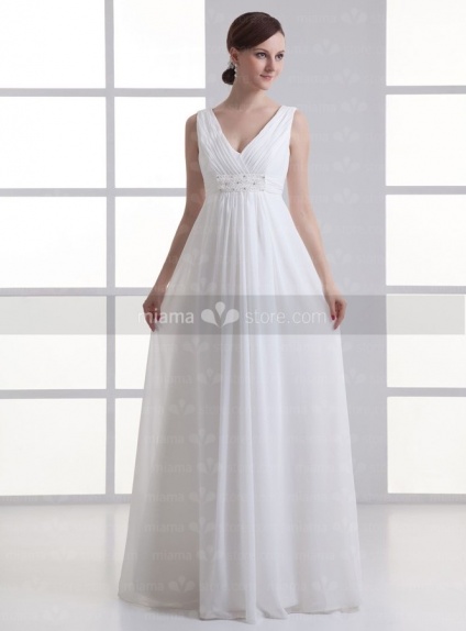 BLANCHE - Empire waist V-neck Cheap Floor length Chiffon Weeding dress
