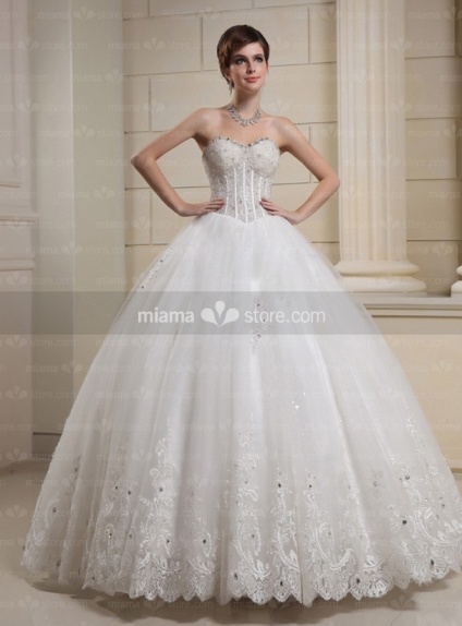 CARA - A-line Ball gown Sweetheart Basque waist Floor length Tulle Wedding dress