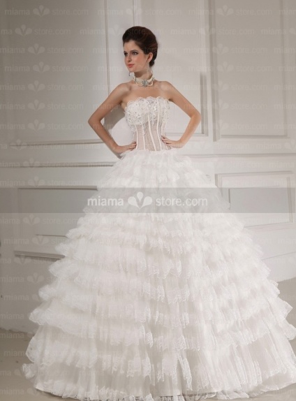 CAROLINE - A-line Ball gown Strapless Floor length Tulle Wedding dress