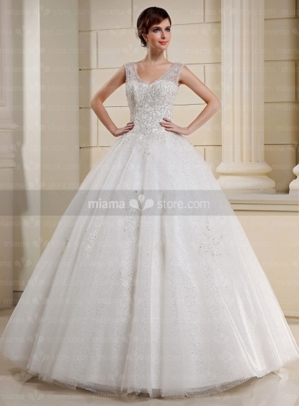 CLAIRE - A-line Ball gown V-neck Floor length Tulle Wedding dress