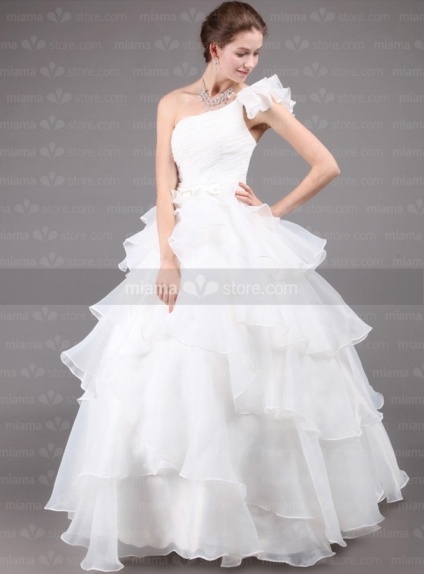 DARLENE - A-line Ball gown Floor length Tulle One shoulder Wedding dress